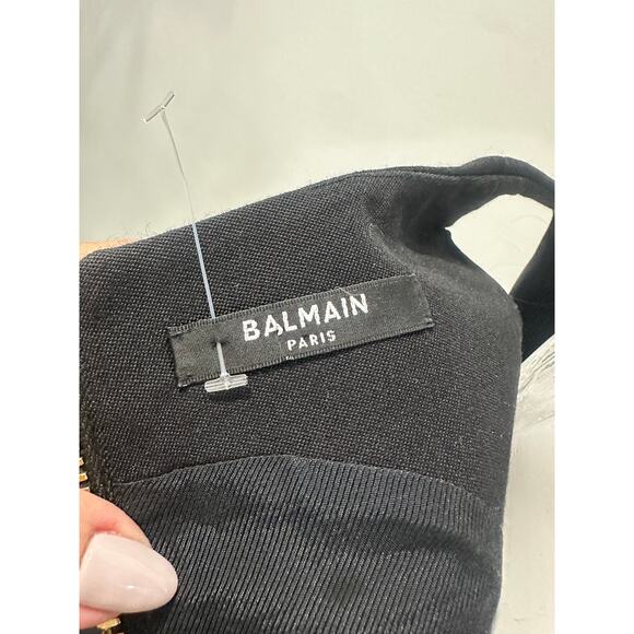 Balmain Wool Button Accent Square-Neck Sleeveless Mini Dress Black Size 34 - Picture 6 of 6